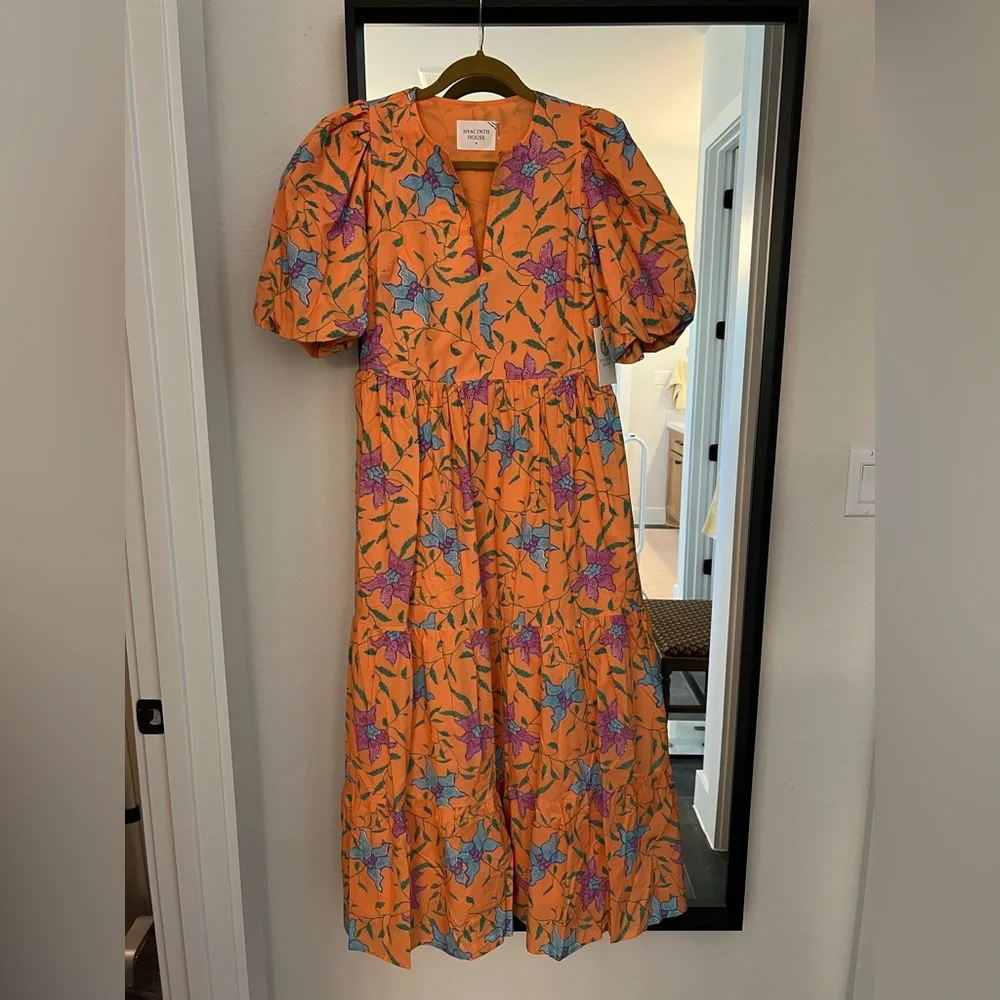 Tuckernuck Coral Maxi Dress with Blue & Pink Floral Print